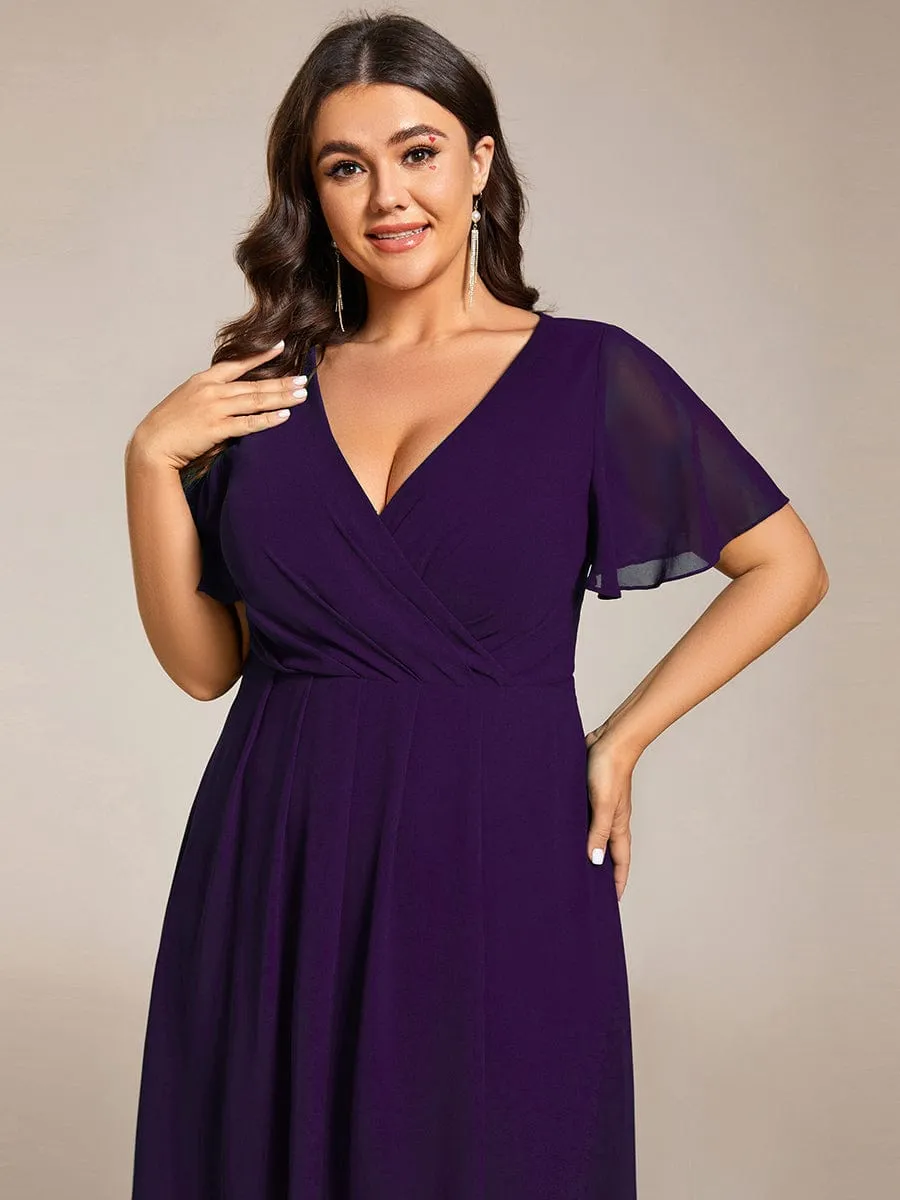 Plus Size Chiffon Short Sleeve High-Low Wedding Guest Dress