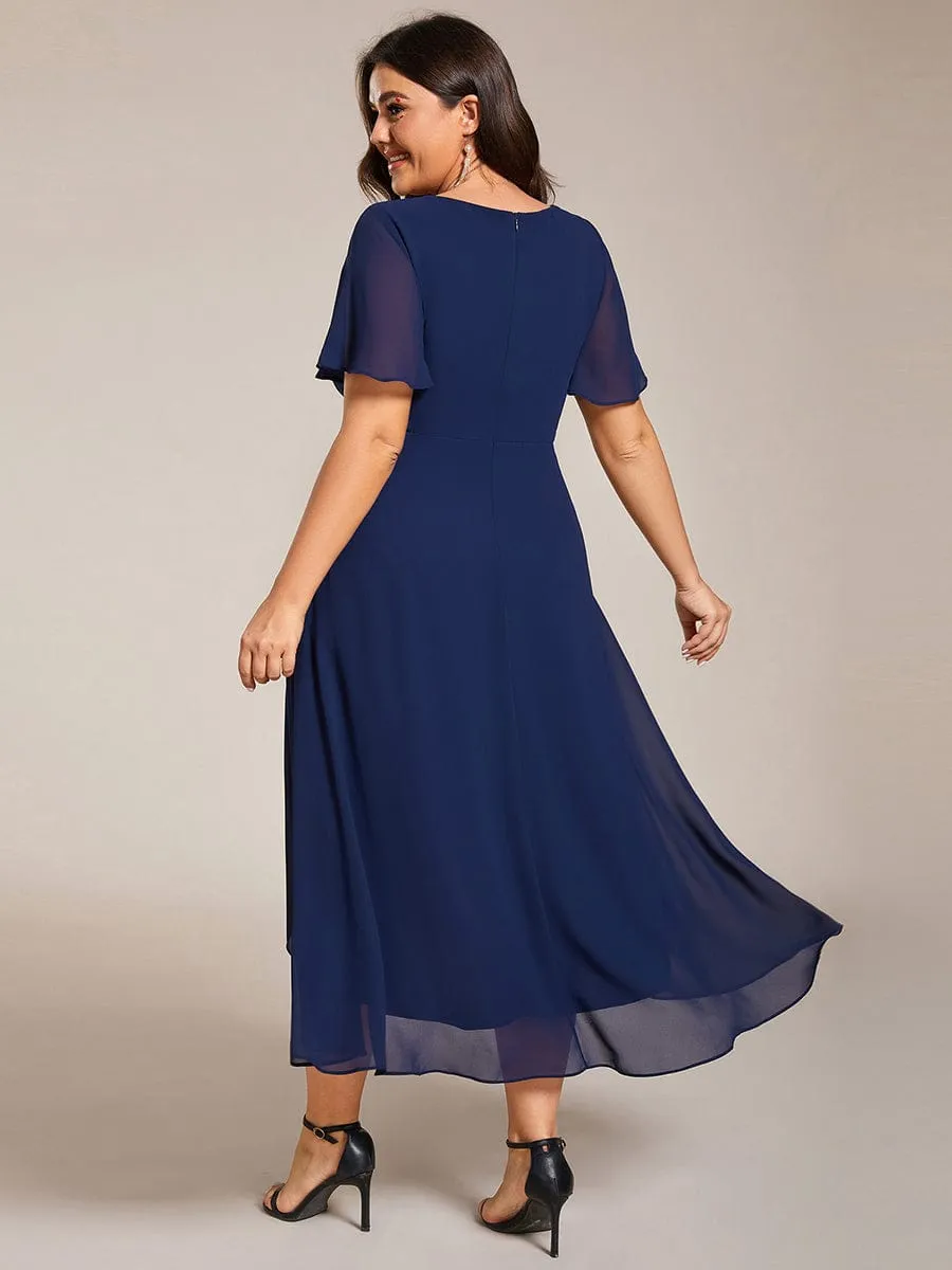 Plus Size Chiffon Short Sleeve High-Low Wedding Guest Dress
