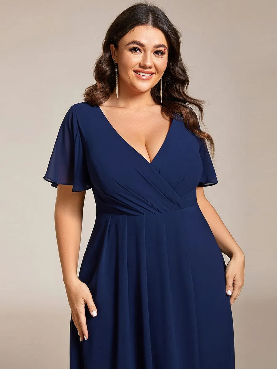 Plus Size Chiffon Short Sleeve High-Low Wedding Guest Dress