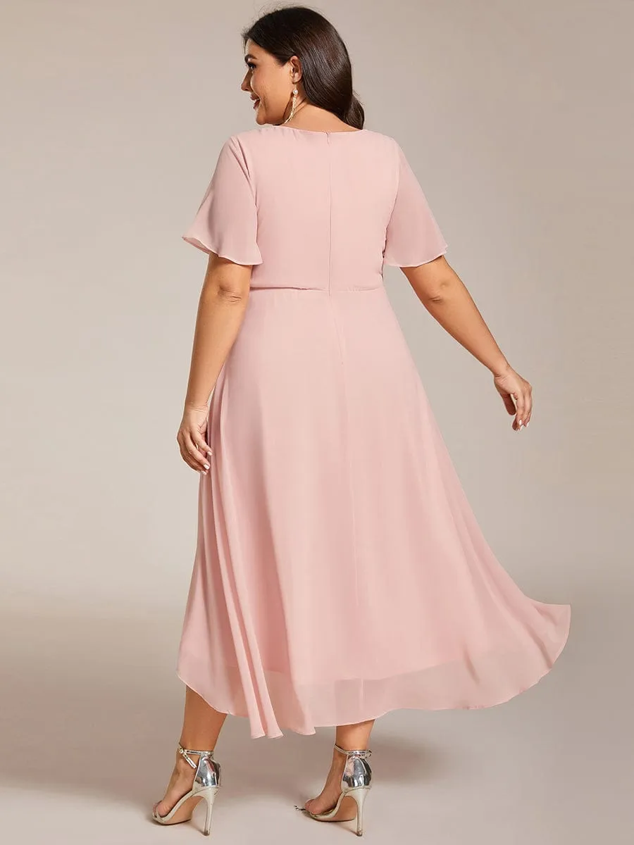Plus Size Chiffon Short Sleeve High-Low Wedding Guest Dress