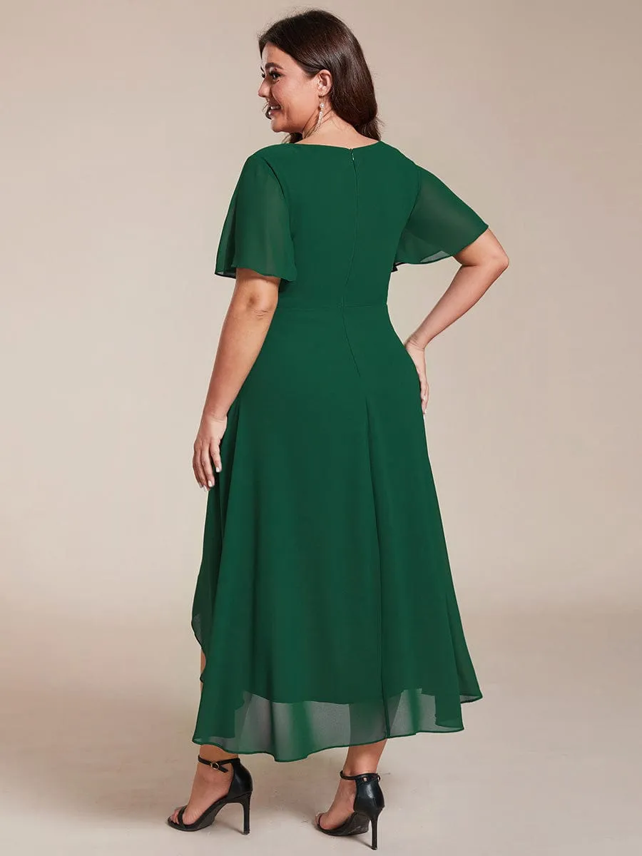 Plus Size Chiffon Short Sleeve High-Low Wedding Guest Dress