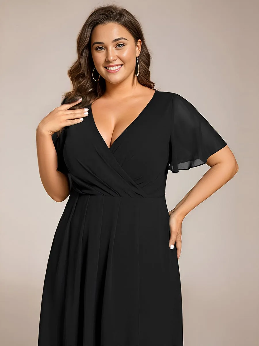 Plus Size Chiffon Short Sleeve High-Low Wedding Guest Dress