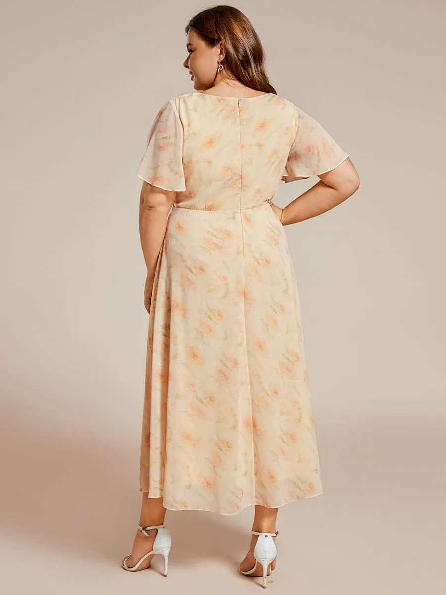 Plus Size Chiffon Short Sleeve High-Low Wedding Guest Dress