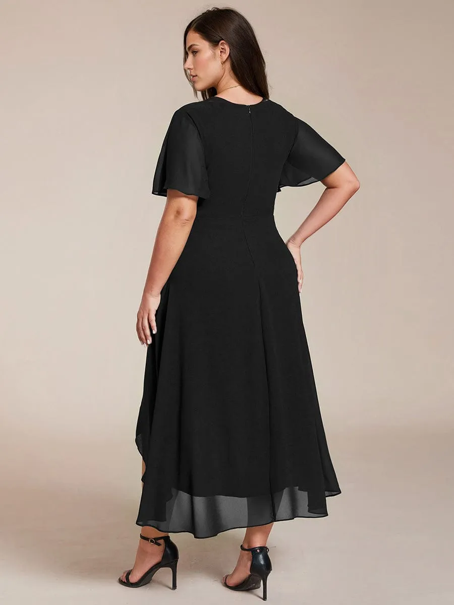 Plus Size Chiffon Short Sleeve High-Low Wedding Guest Dress