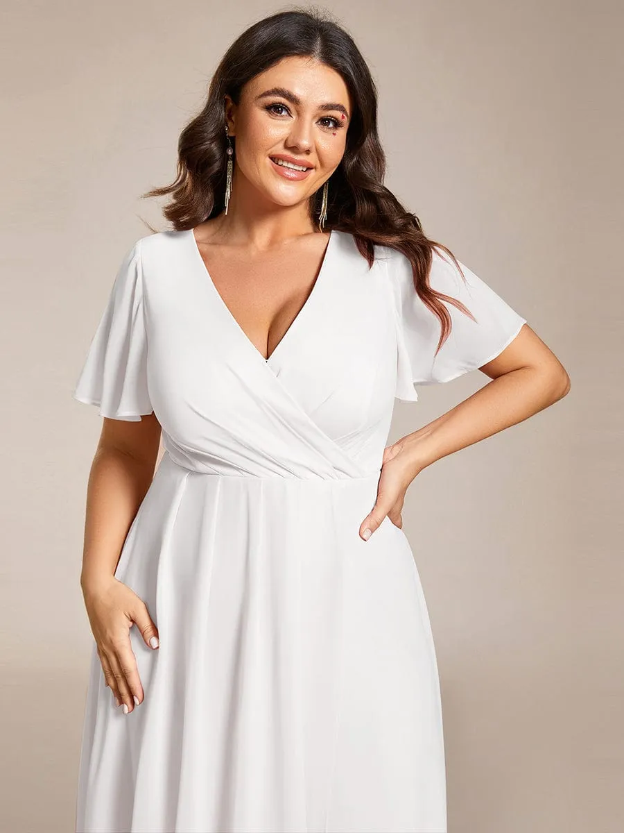 Plus Size Chiffon Short Sleeve High-Low Wedding Guest Dress