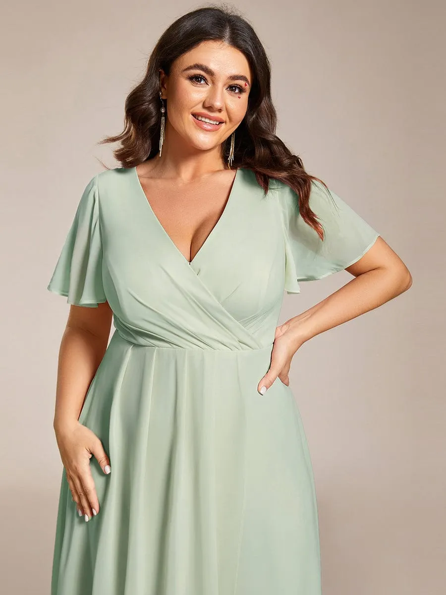 Plus Size Chiffon Short Sleeve High-Low Wedding Guest Dress