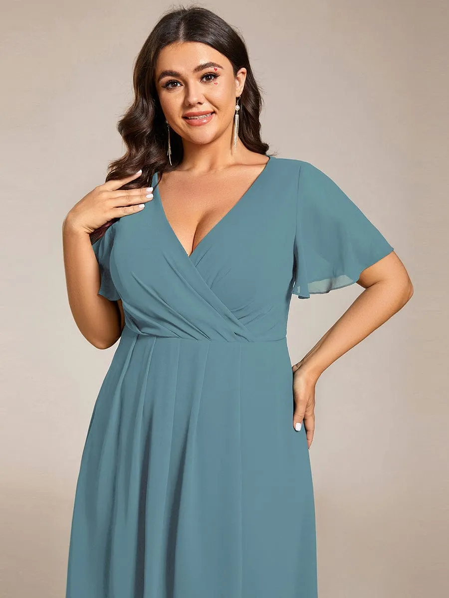 Plus Size Chiffon Short Sleeve High-Low Wedding Guest Dress