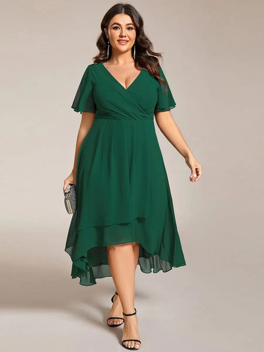 Plus Size Chiffon Short Sleeve High-Low Wedding Guest Dress