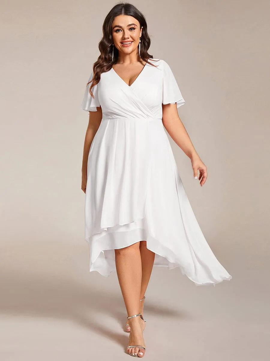 Plus Size Chiffon Short Sleeve High-Low Wedding Guest Dress