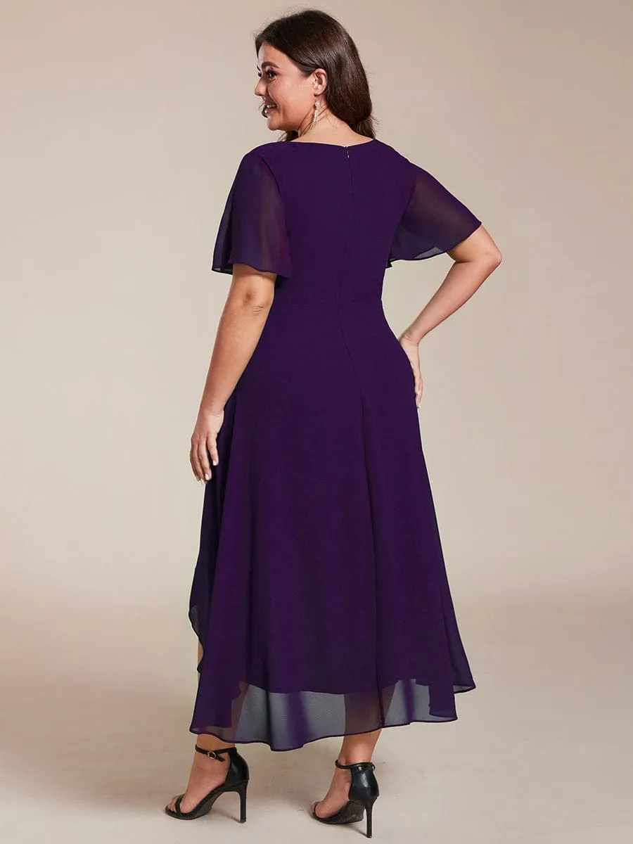 Plus Size Chiffon Short Sleeve High-Low Wedding Guest Dress