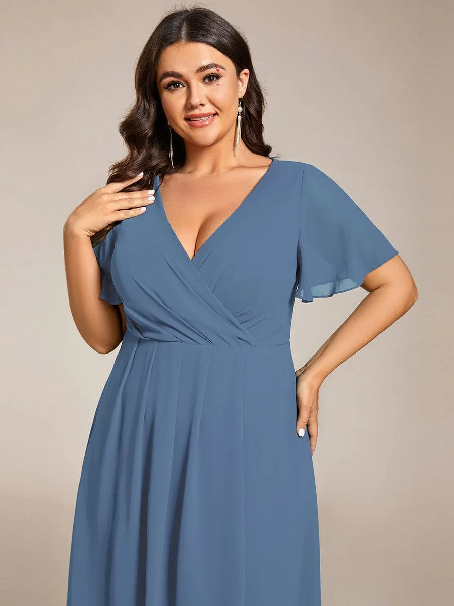 Plus Size Chiffon Short Sleeve High-Low Wedding Guest Dress
