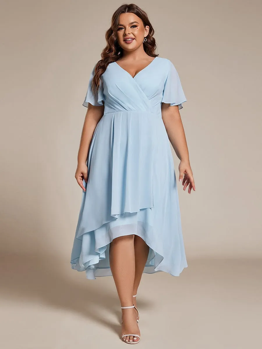 Plus Size Chiffon Short Sleeve High-Low Wedding Guest Dress