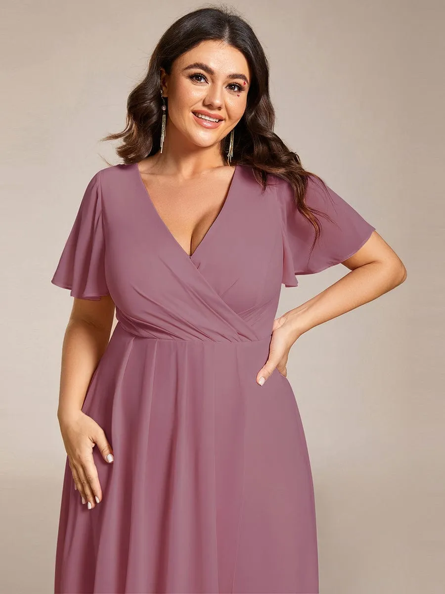 Plus Size Chiffon Short Sleeve High-Low Wedding Guest Dress
