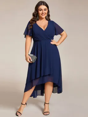 Plus Size Chiffon Short Sleeve High-Low Wedding Guest Dress