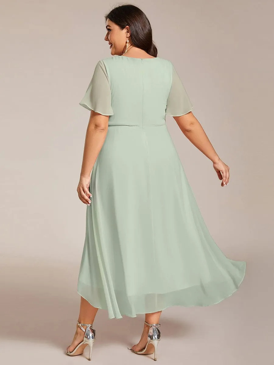 Plus Size Chiffon Short Sleeve High-Low Wedding Guest Dress