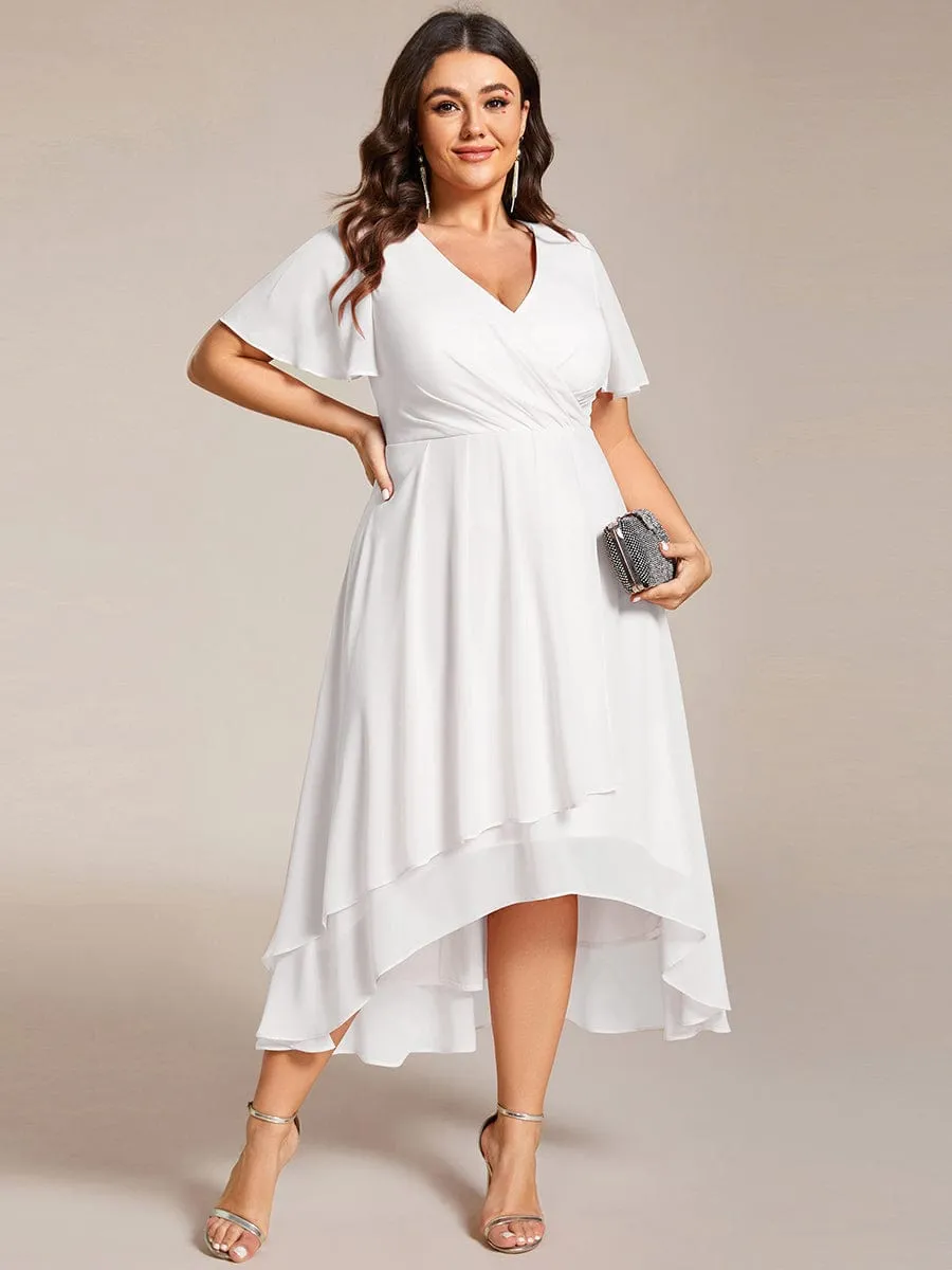 Plus Size Chiffon Short Sleeve High-Low Wedding Guest Dress