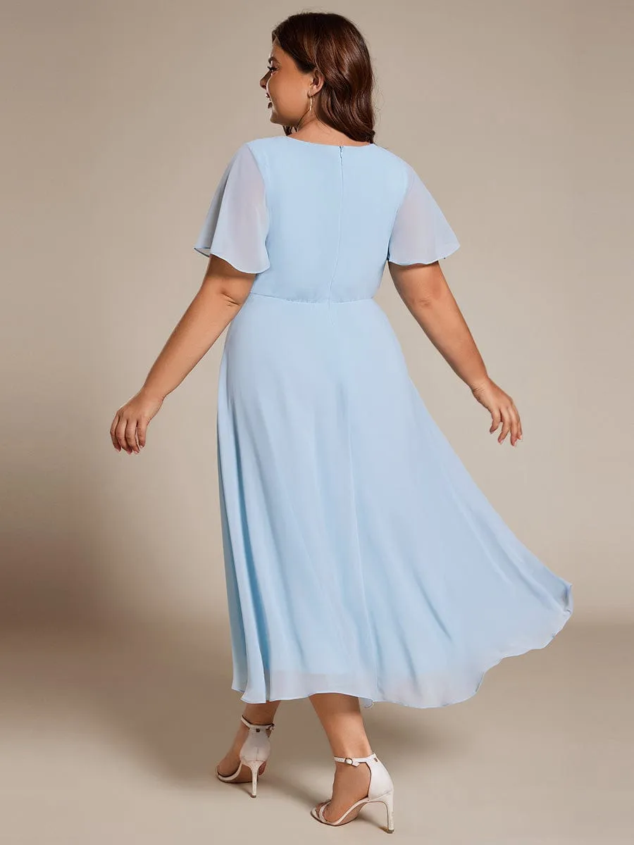 Plus Size Chiffon Short Sleeve High-Low Wedding Guest Dress