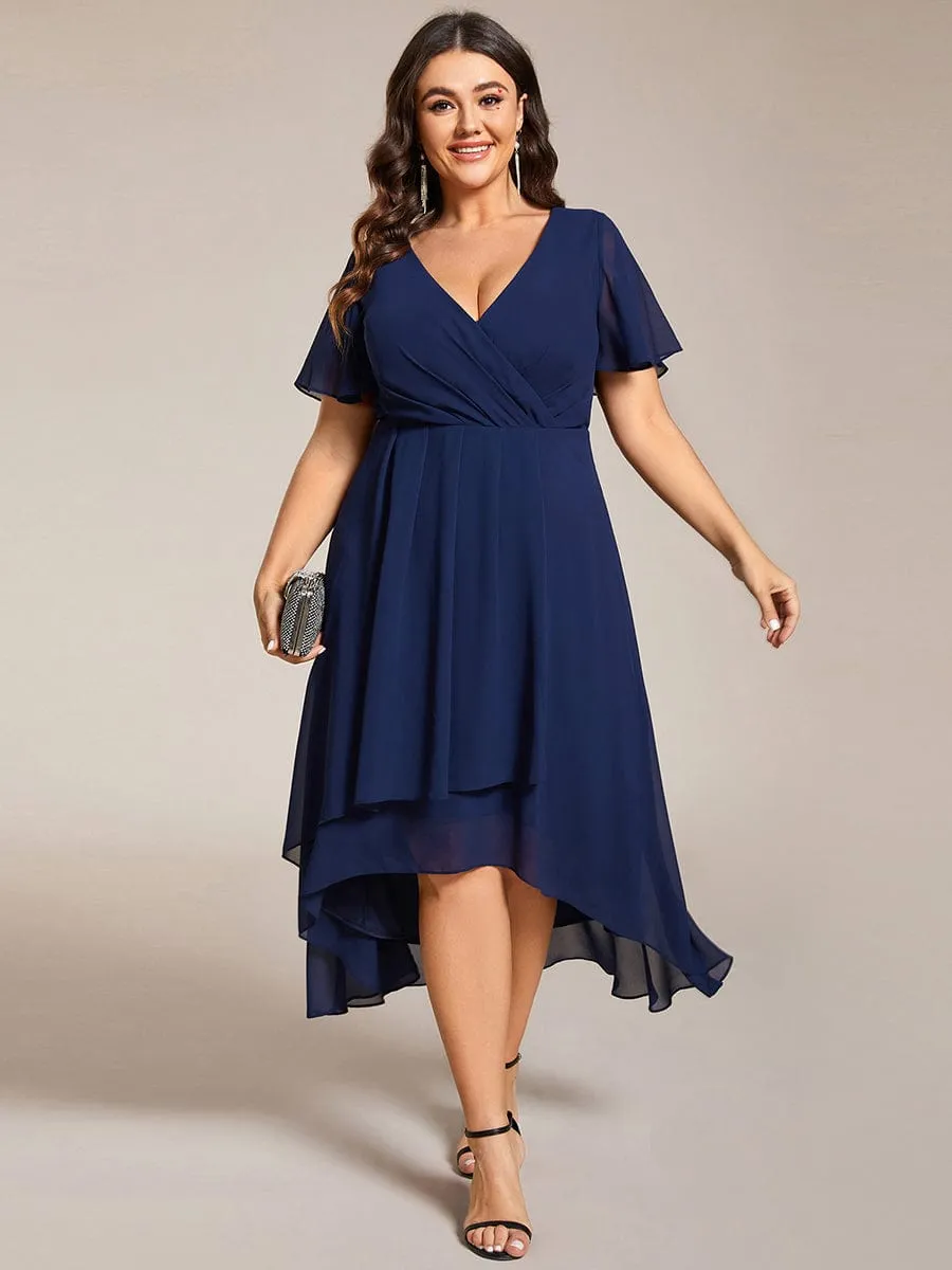 Plus Size Chiffon Short Sleeve High-Low Wedding Guest Dress