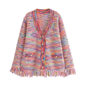 Pre Order:  Rainbow Fringed Hem Knit Cardigan