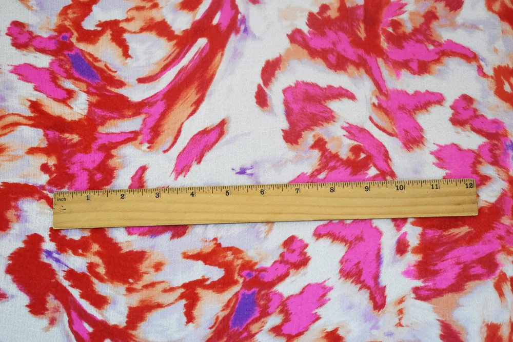 Red-White-Multi Abstract Printed Poly Crinkled Yoryu Chiffon Fabric