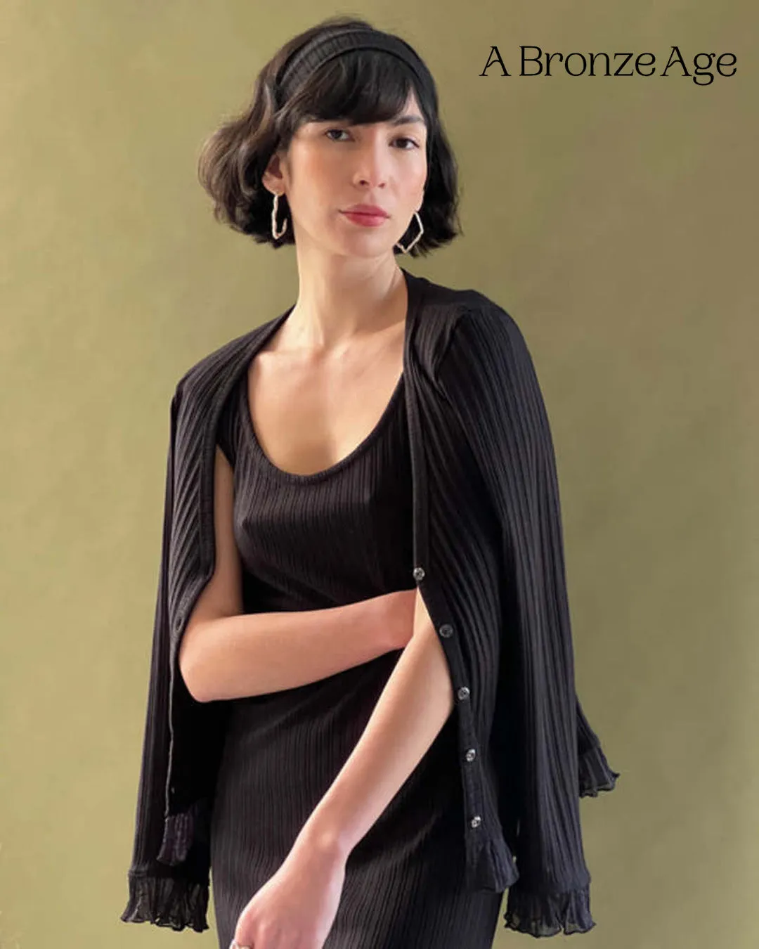 Remnant - 2.4m - Deadstock Lightweight Ribbed Sweater Knit - Black