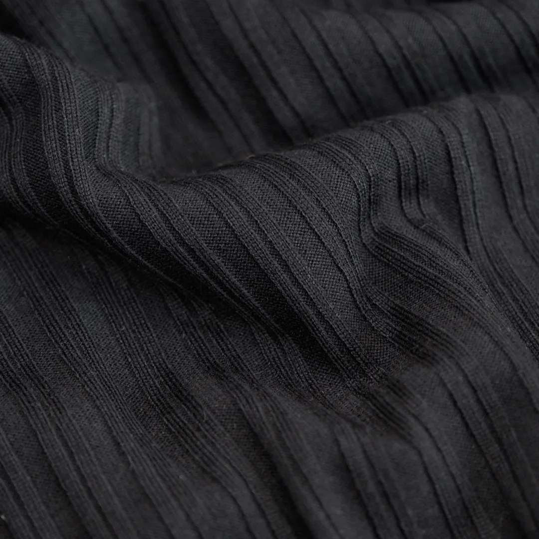 Remnant - 2.4m - Deadstock Lightweight Ribbed Sweater Knit - Black