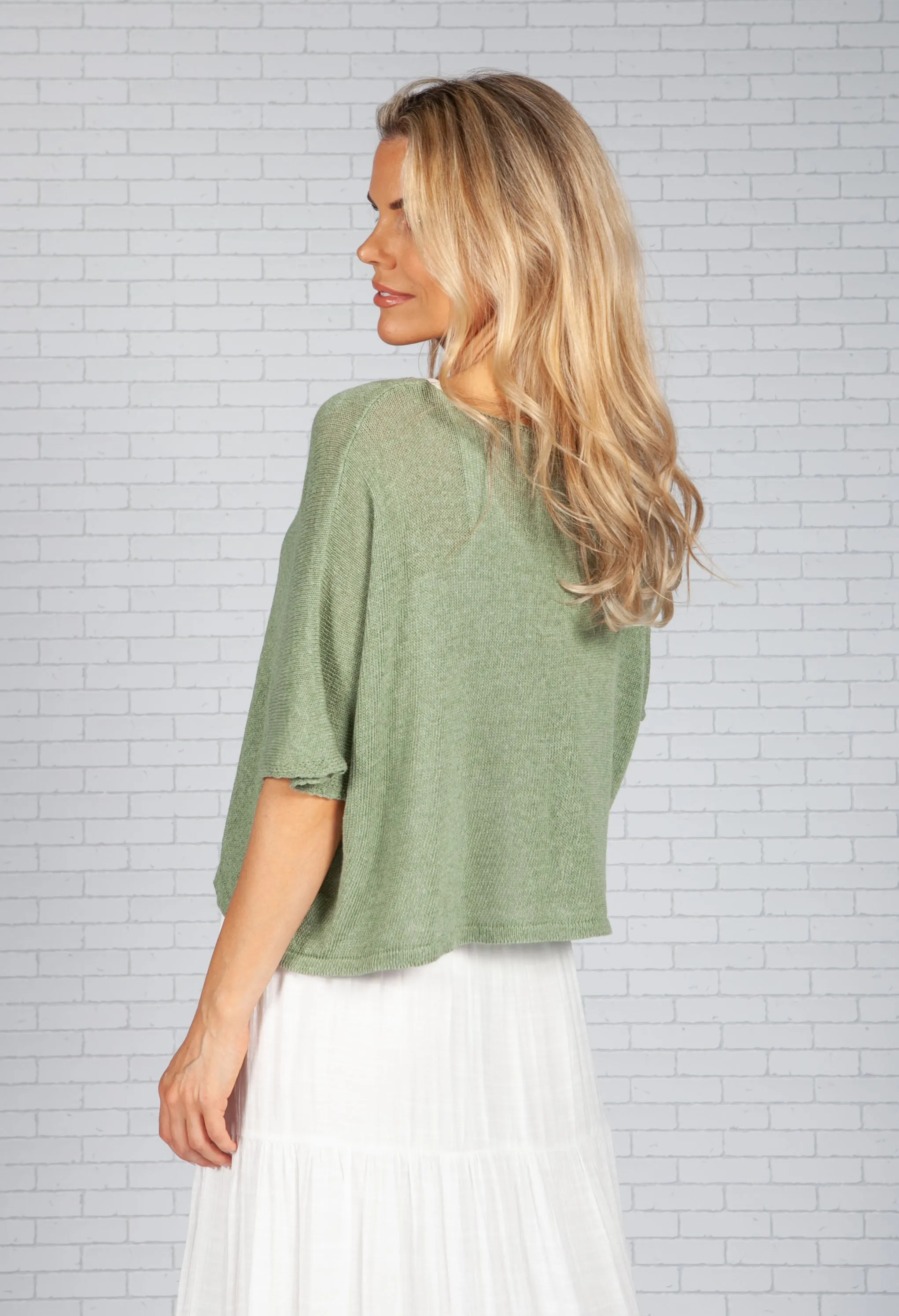 Sage Cropped Knit Cardigan