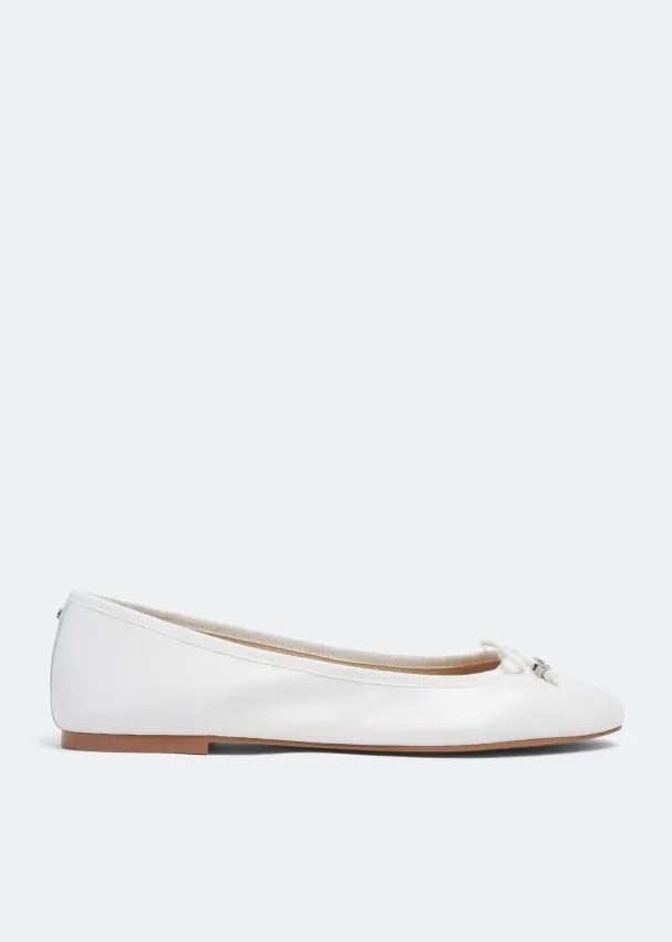 Sam Edelman Felicia Bright White Luxe Slip On Rounded Toe Wide Ballet Flats