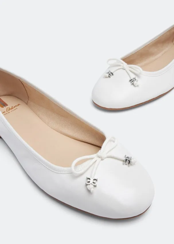 Sam Edelman Felicia Bright White Luxe Slip On Rounded Toe Wide Ballet Flats