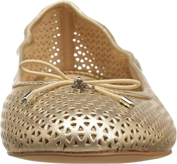 Sam Edelman Felicia Molten Gold Slip On Bow Detailed Rounded Toe Ballet Flats