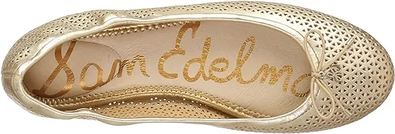 Sam Edelman Felicia Molten Gold Slip On Bow Detailed Rounded Toe Ballet Flats