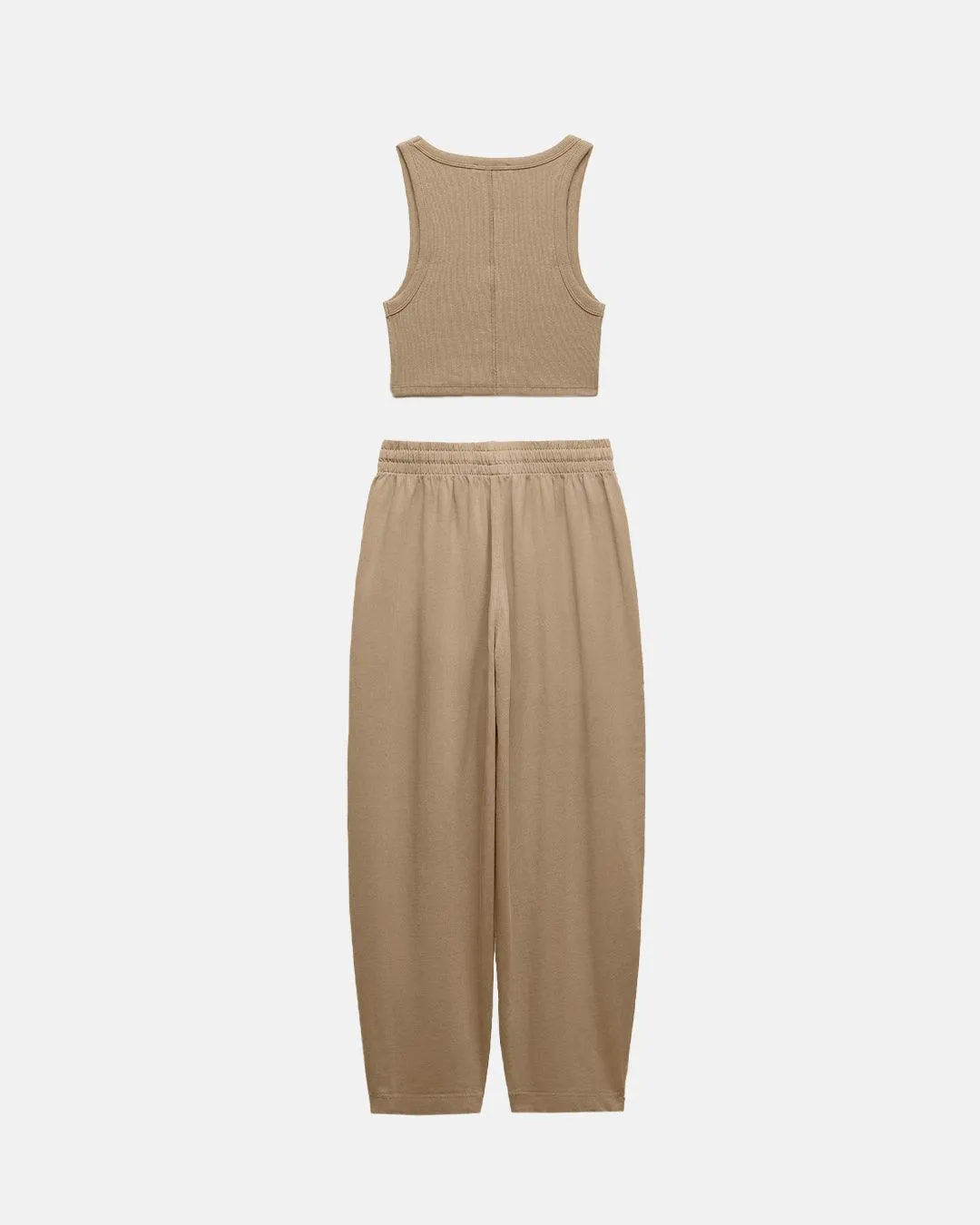 Set Of Two : Corset Style Top & Relaxed Fit Joggers in Light Brown