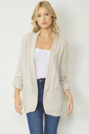 Solid Blazer Jacket with Shirred Detail Sleeve by Entro Clothing