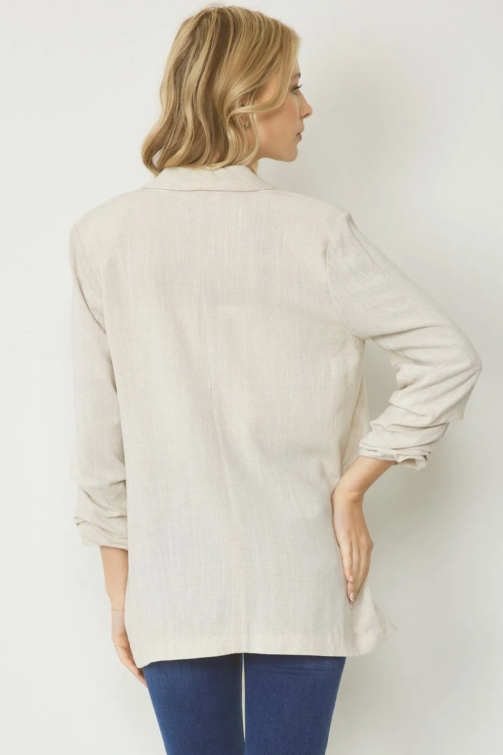 Solid Blazer Jacket with Shirred Detail Sleeve by Entro Clothing