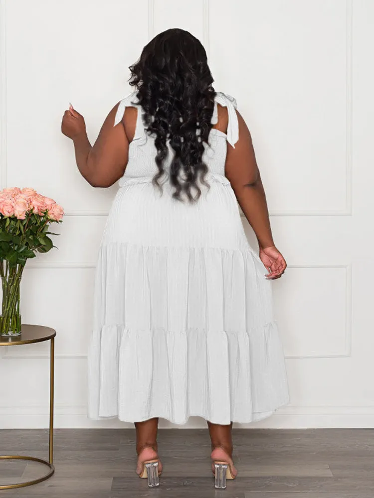 Solid Ruffle Graceful Hem Midi Dress