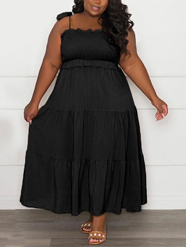 Solid Ruffle Graceful Hem Midi Dress