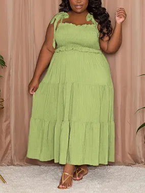Solid Ruffle Graceful Hem Midi Dress