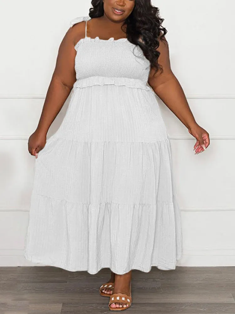 Solid Ruffle Graceful Hem Midi Dress