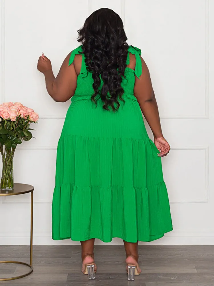 Solid Ruffle Graceful Hem Midi Dress
