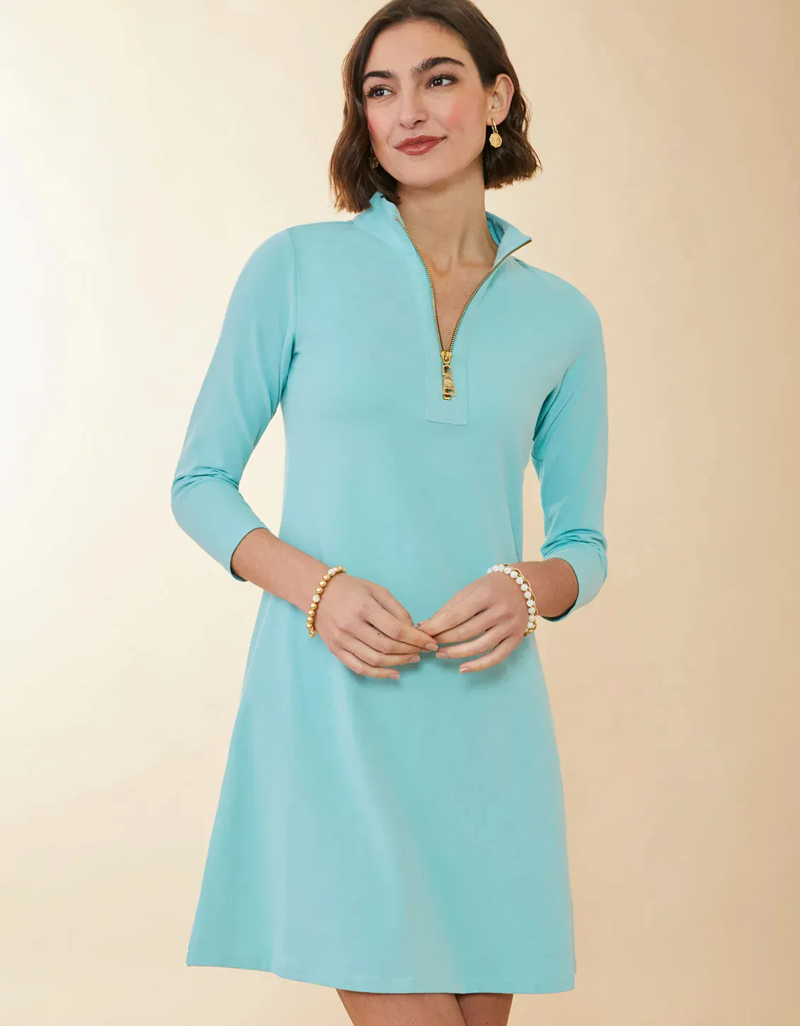 Spartina Nora Half-Zip Dress Aqua Haze
