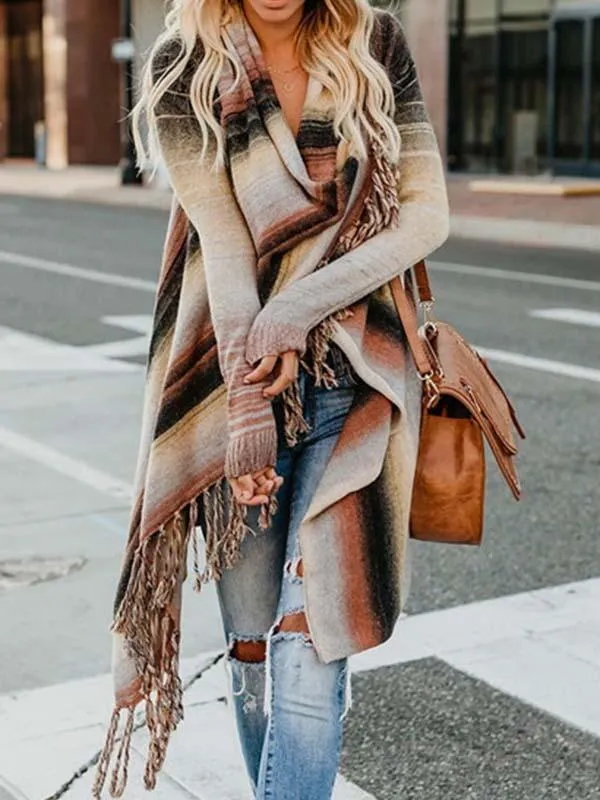 Striped Fringed Loose Sweater