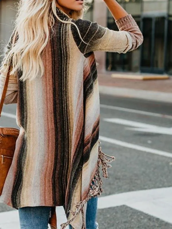 Striped Fringed Loose Sweater