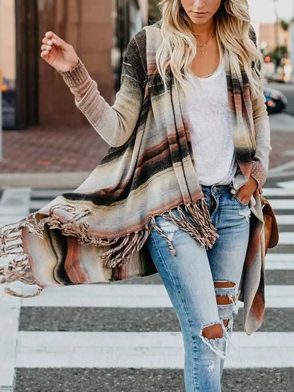 Striped Fringed Loose Sweater