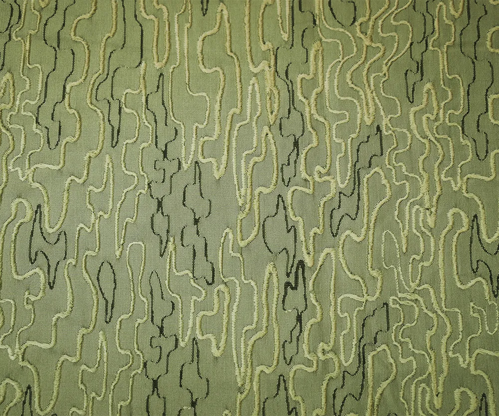 Taupe Green-Black Polyester Abstract Embroidered Jacquard Woven Fabric