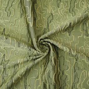 Taupe Green-Black Polyester Abstract Embroidered Jacquard Woven Fabric