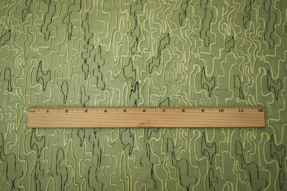 Taupe Green-Black Polyester Abstract Embroidered Jacquard Woven Fabric