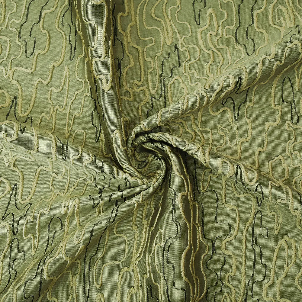 Taupe Green-Black Polyester Abstract Embroidered Jacquard Woven Fabric