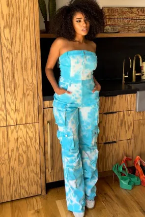 To Live Is Fashion- Tye Dye Strapless Utility Jumpsuit.