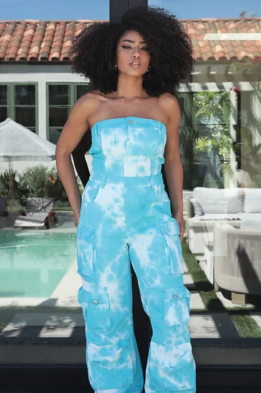 To Live Is Fashion- Tye Dye Strapless Utility Jumpsuit.