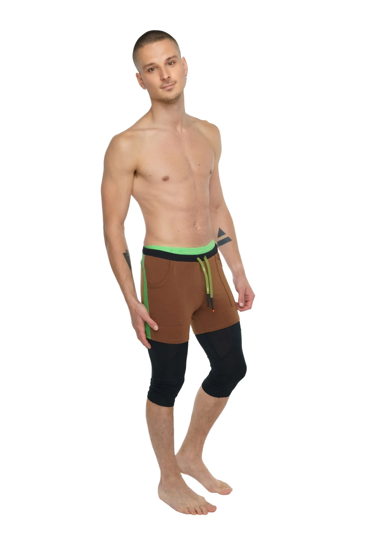 Transition Yoga Short (Chocolate w/Black & Green)